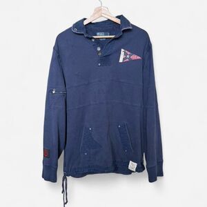 Vintage Y2K polo Ralph Lauren rugby shirt kangaroo pocket patches zipper details